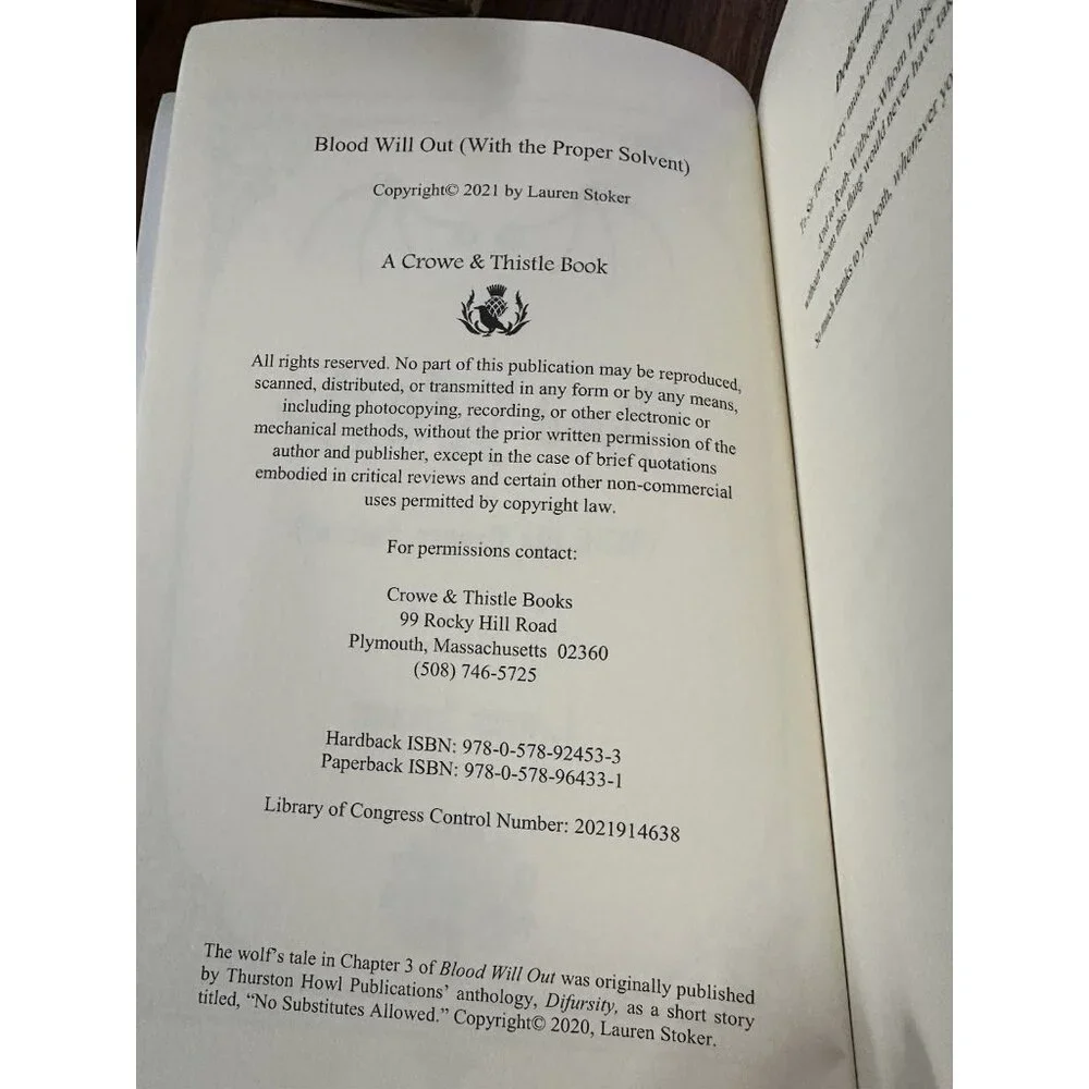 Blood Will Out: (With the‎ Proper Solvent) by Lauren Stoker Signed W/Bookmark